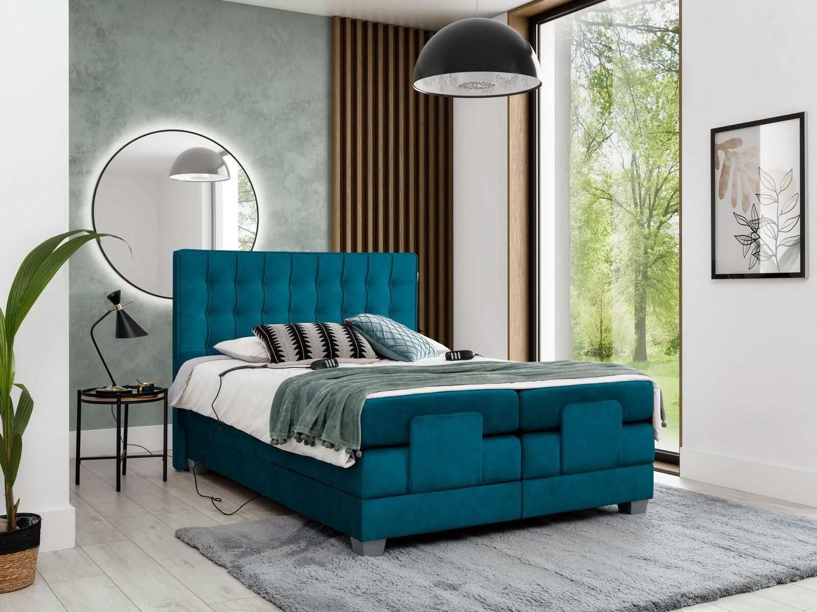 Schlafzimmer Bett Polsterbett Modern Blau Doppelbett Design Textil Luxus