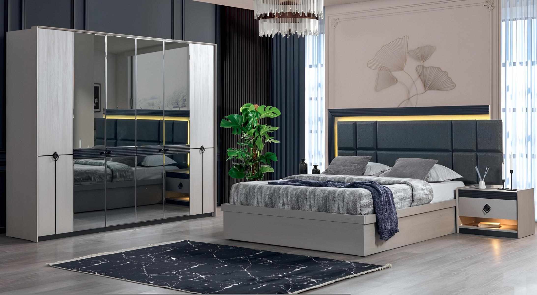 Design Schlafzimmer Modern Luxus Komplett Bett Kleiderschrank Neu 2x Nachttische