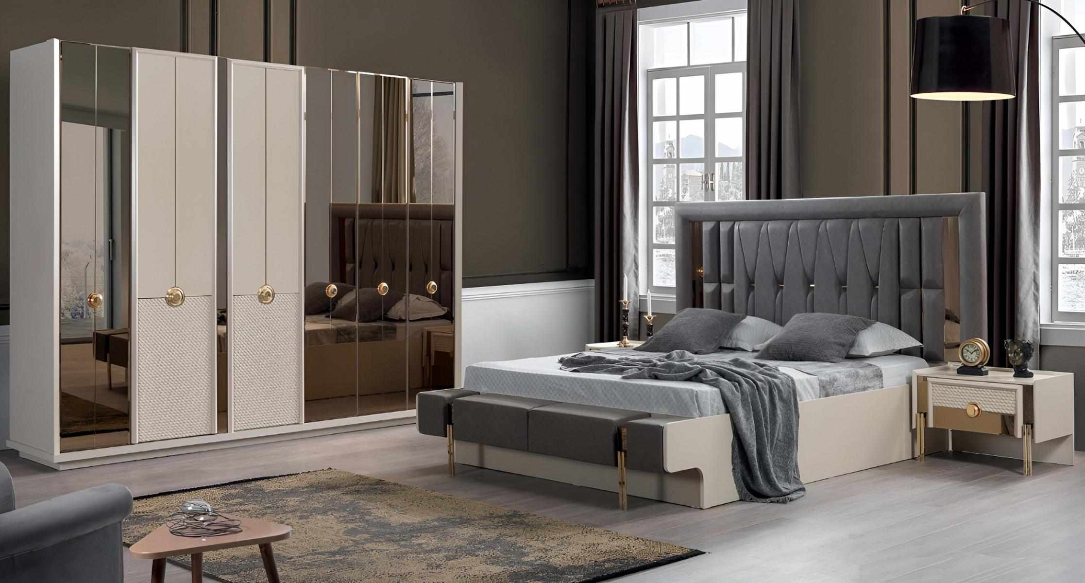 Design Komplett Möbel Moderne Schlafzimmer Bett 2x Nachttische Kleiderschrank