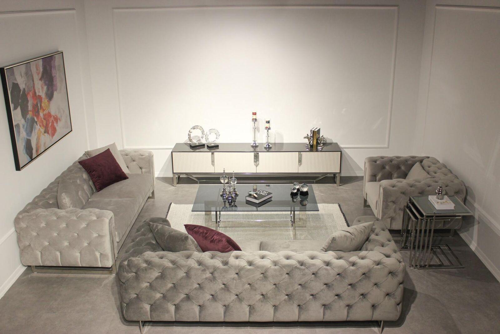 Wohnzimmer Möbel Set 6tlg Sofagarnitur 2x Dreisitzer Modern TV Ständer
