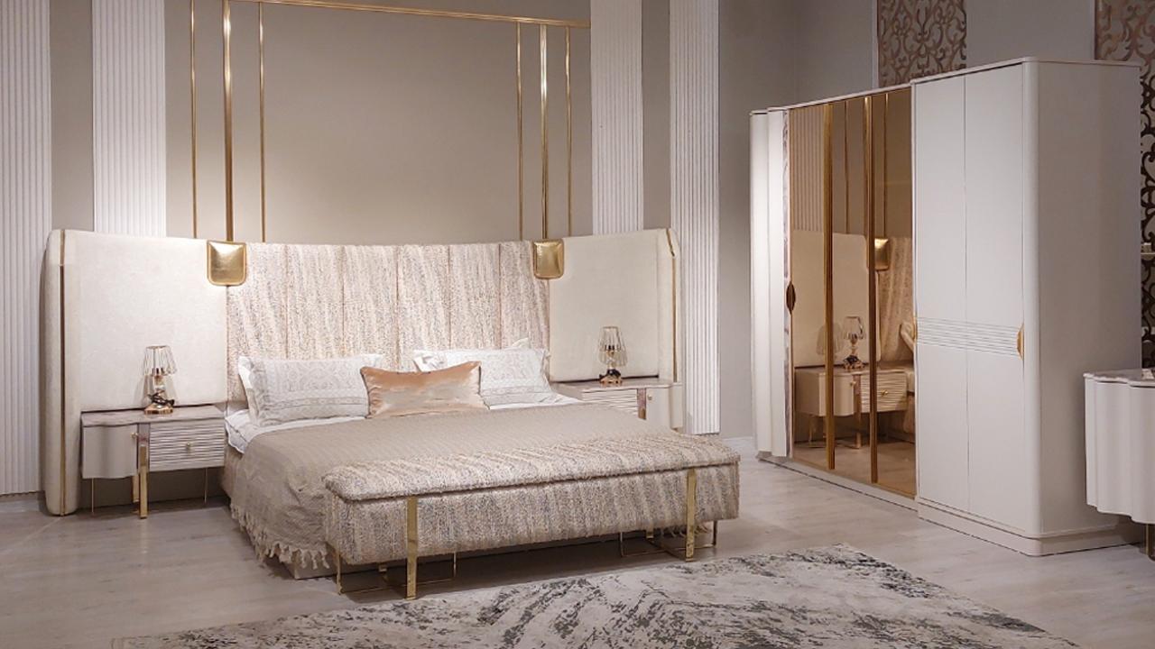 Schlafzimmer Set 4tlg Komplettes Bett 2xNachttische Kleiderschrank Luxus Möbel