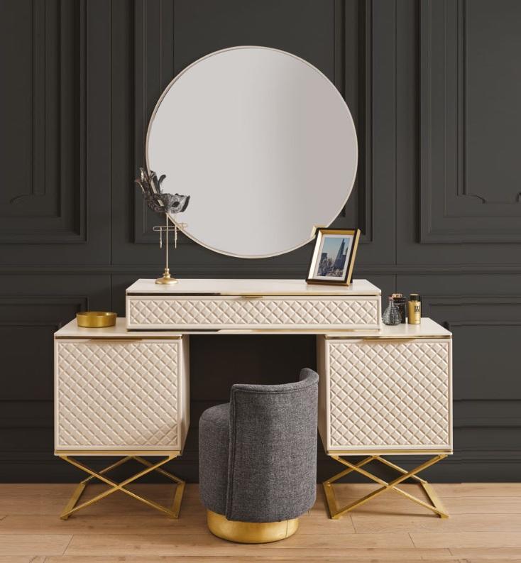 Elegant Schlafzimmer Set Schminktisch mit Spiegel modern Beige Möbel