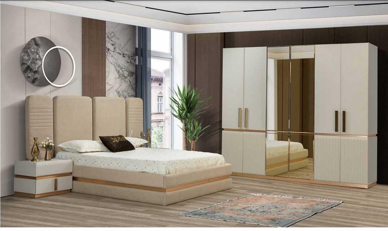 Bett 2x Nachttische Kleiderschrank 4tlg Schlafzimmer Set Design Luxus