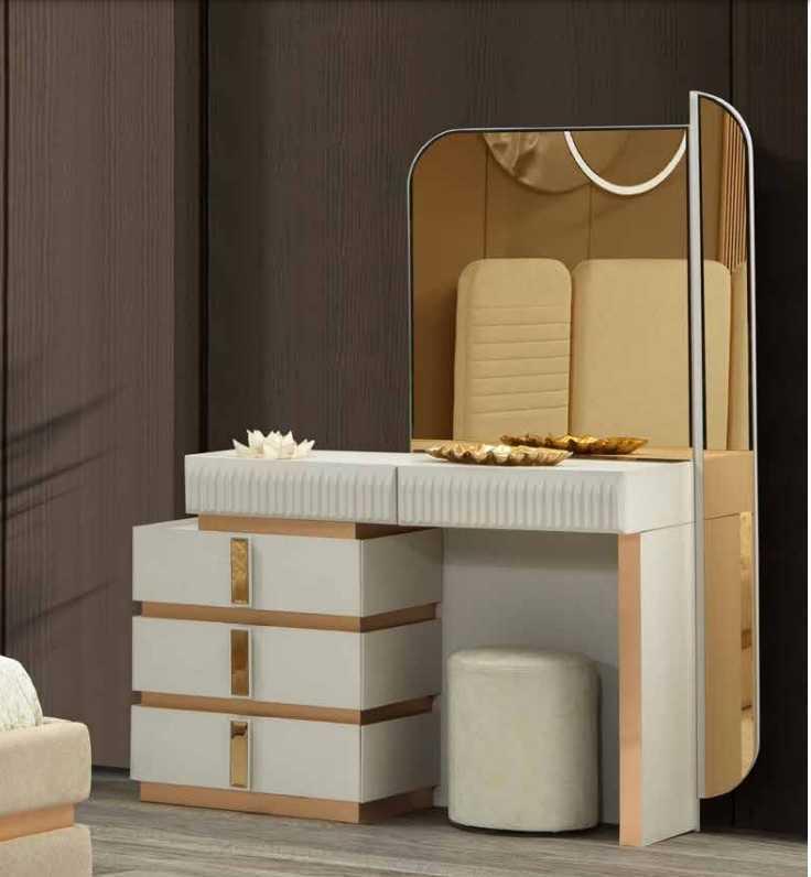 Modern Beige Schminktisch mit Spiegel Höhe 180 cm luxuriös Möbel neu