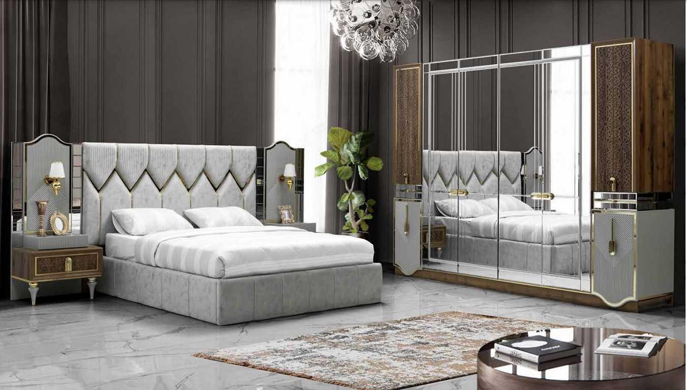 Bett Nachttisch Kleiderschrank 4 tlg Schlafzimmer Set Design Modern Luxus1
