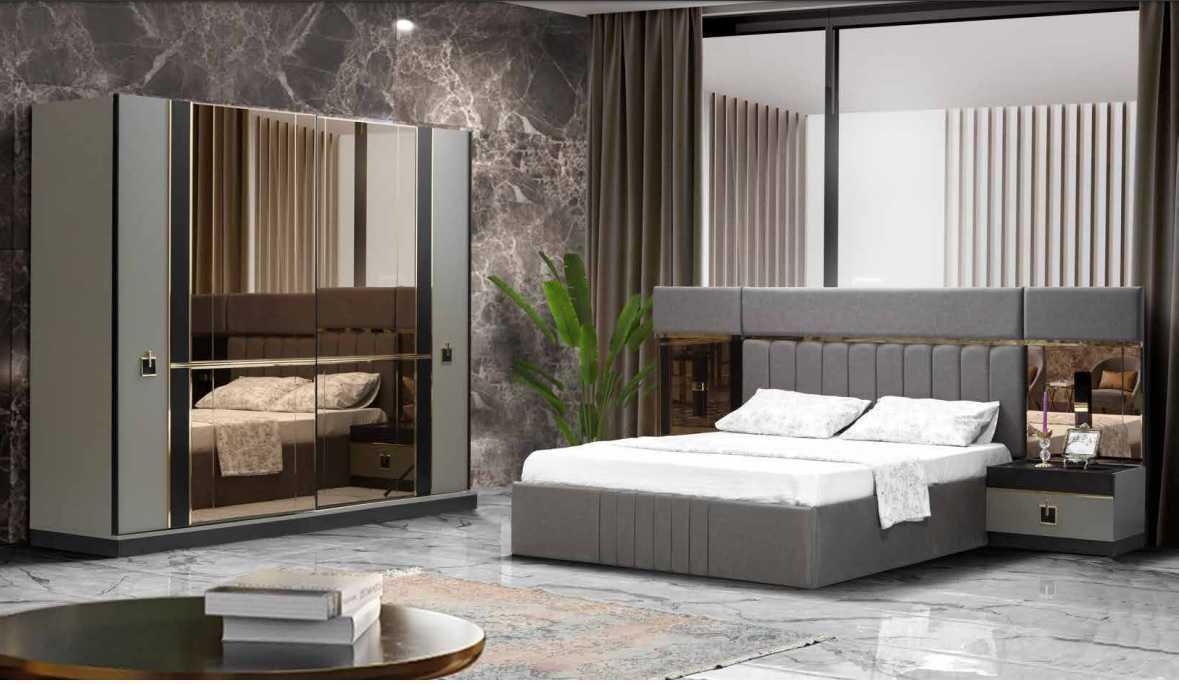 Bett Nachttisch Kleiderschrank 4tlg Schlafzimmer Set Design Luxus Neu
