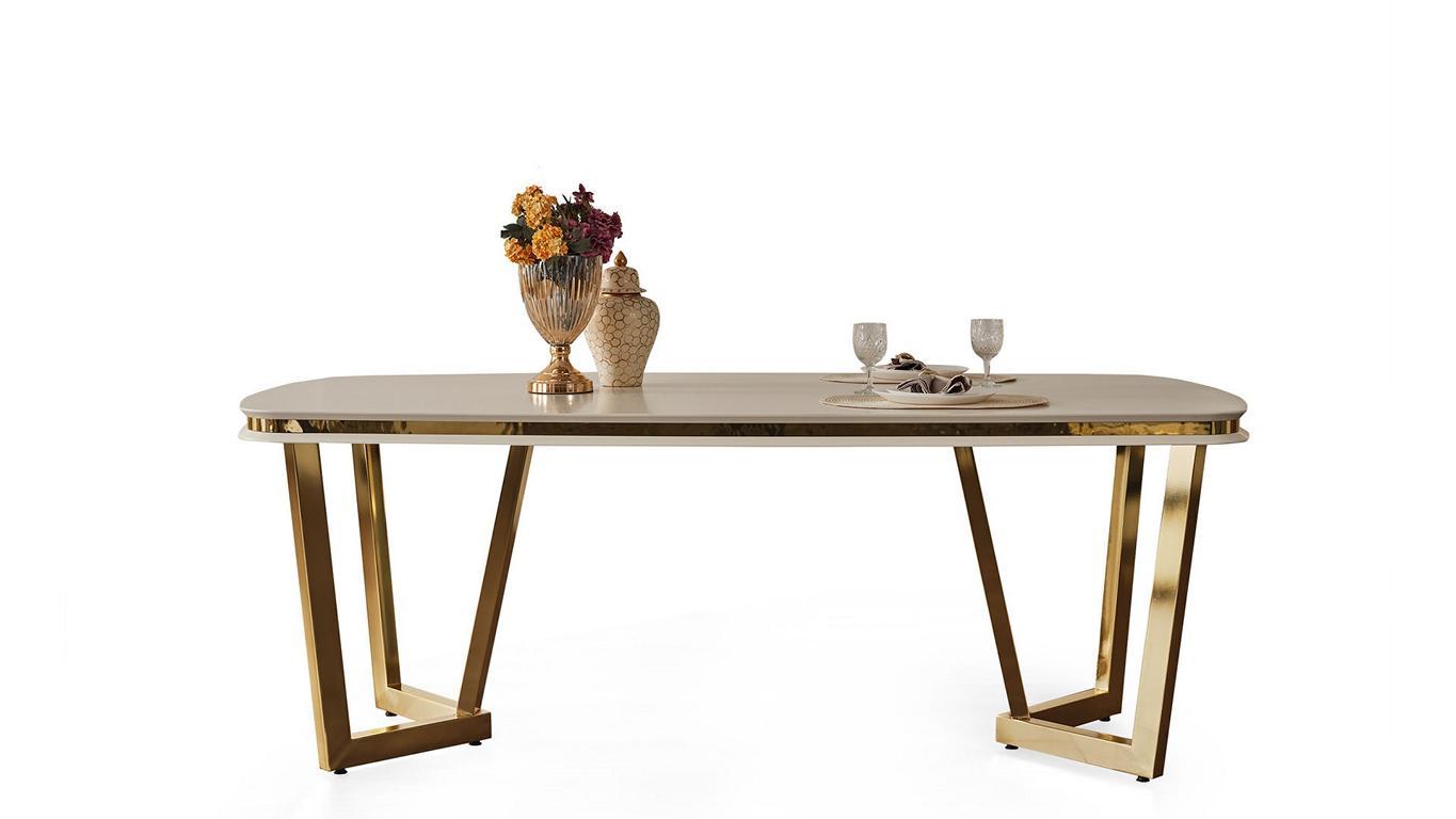 Esstisch Esszimmer Holz Esstische Stil Modern beige Design Edelstahl