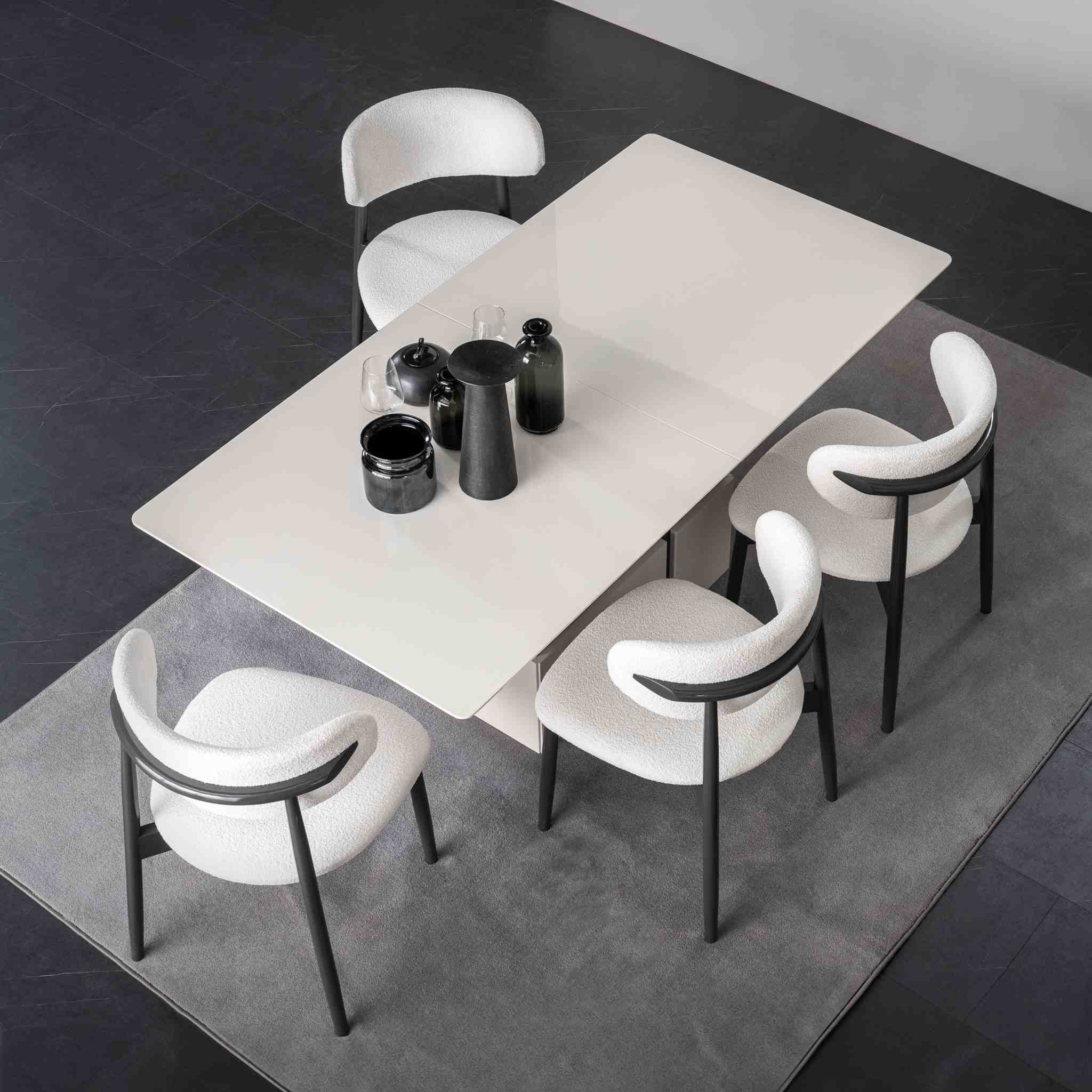 Exklusives Esszimmer Set Weißer Esstisch 4x Textil Polsterstühle 5tlg.