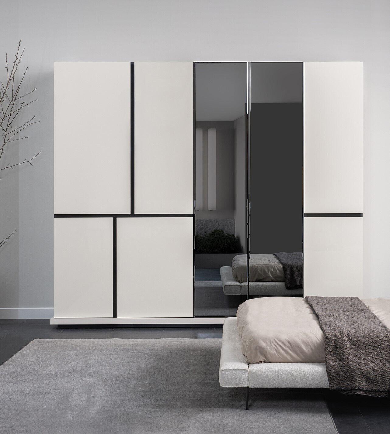 Schlafzimmer Weiß-Schwarzer Kleiderschrank Luxuriöse Holz Schränke Neu
