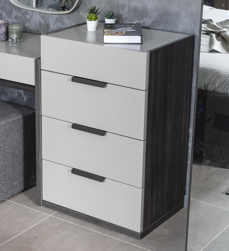 Grau-Weiße Edle Kommode Schlafzimmer Designer Holz 4-Schubladen Möbel