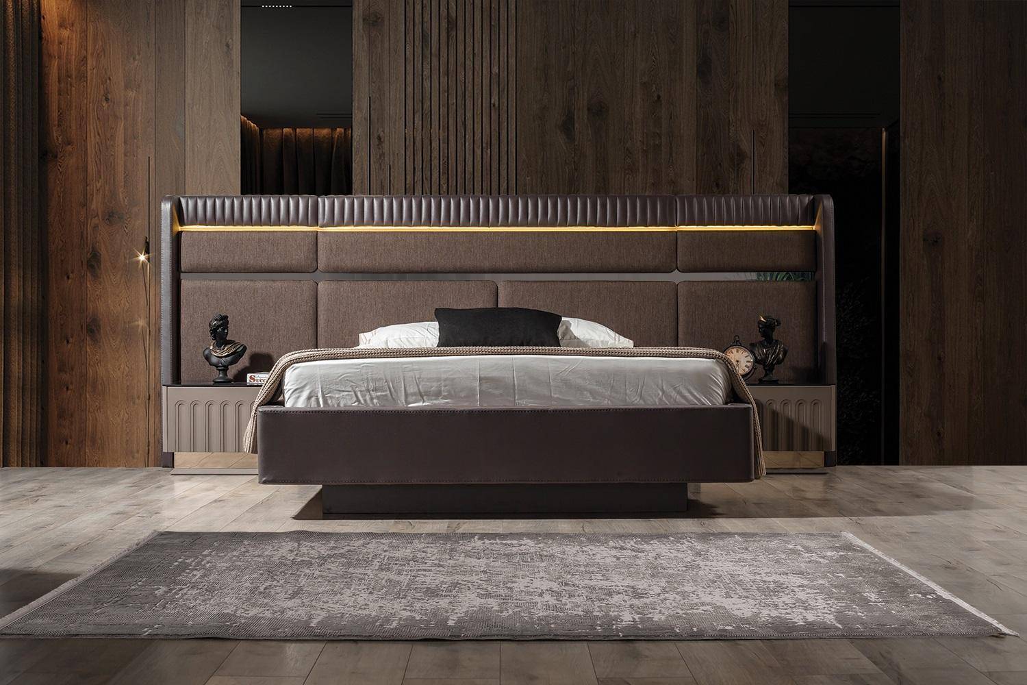 Braunes Schlafzimmer Set Modernes Doppelbett Nachttische 3tlg Garnitur
