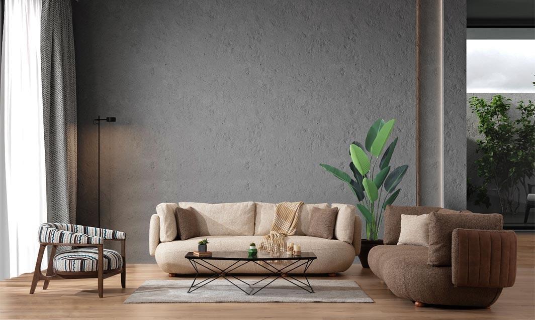 Moderne Mehrfarbige Couchgarnitur Brauner 3-Sitzer Weißer Sessel 3tlg Set