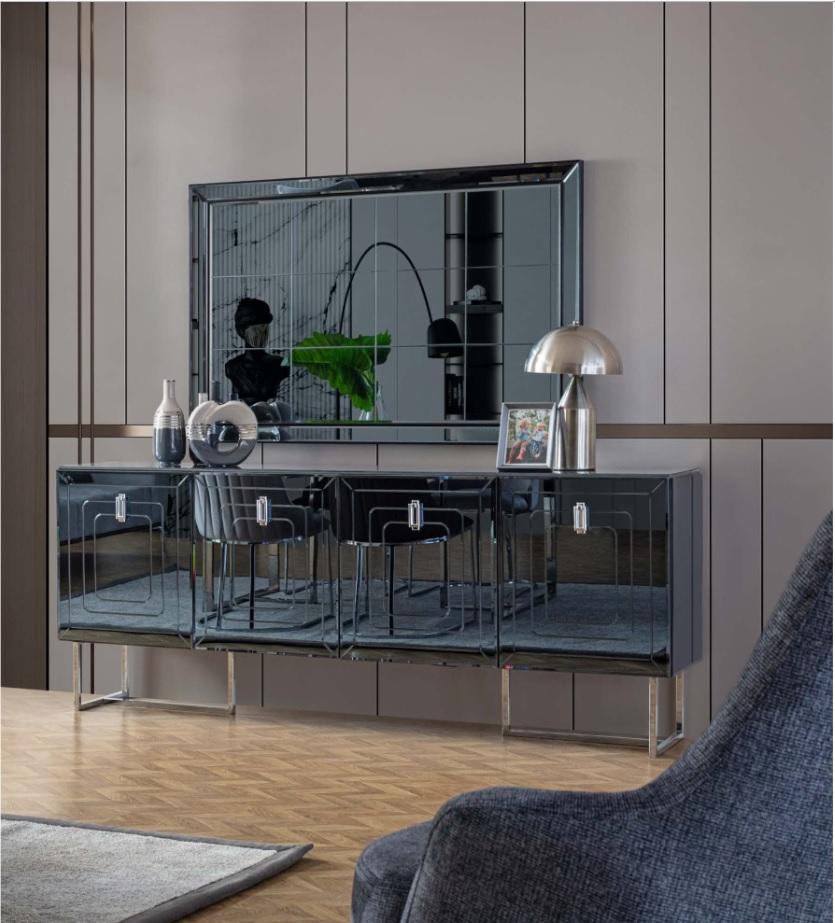 Graue Esszimmer Möbel Glasspiegel Designer Edelstahl Anrichte Luxus Set