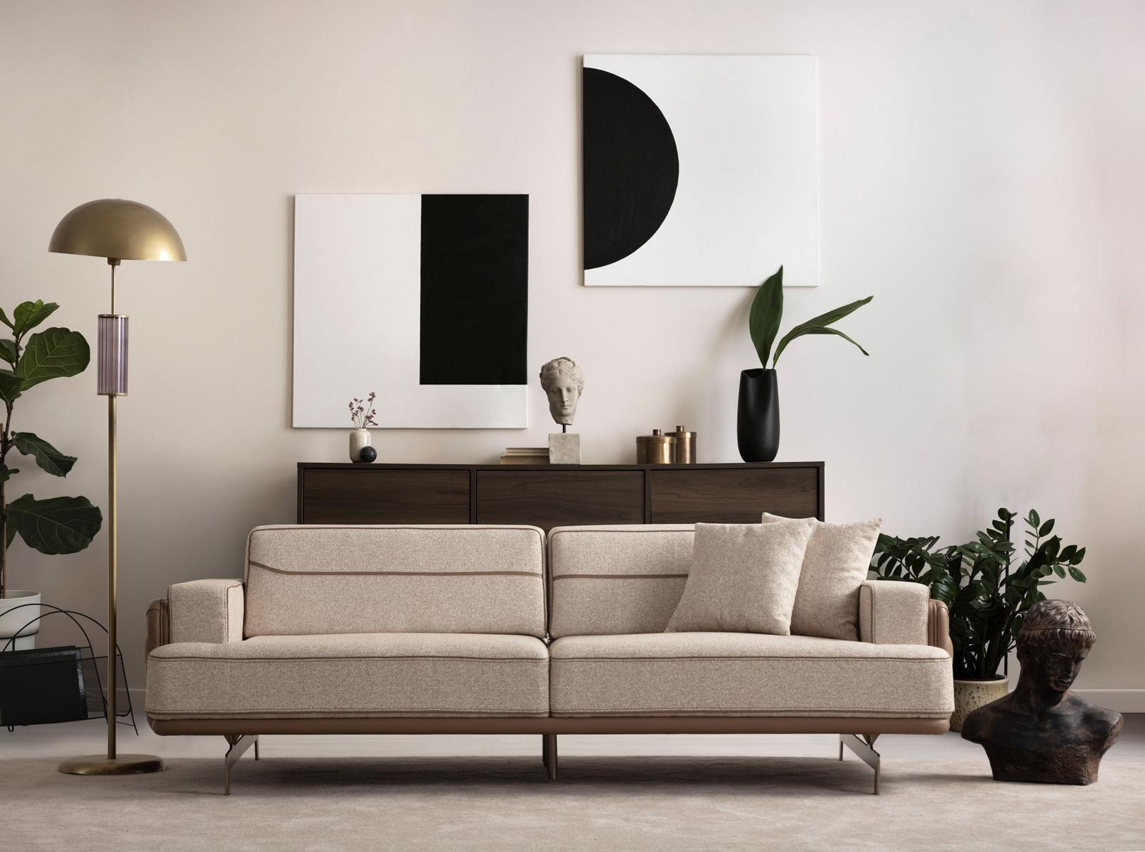 Exklusives Beiges Sofa 3 Sitzer Moderne Möbel Wohnzimmer Polster Couch