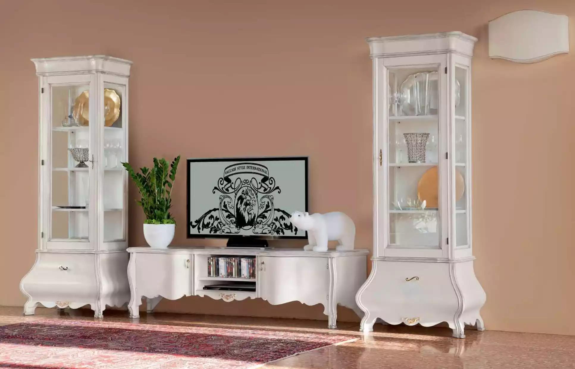 Weiße Luxus Wohnzimmer Wohnwand Möbel 2x Vitrinen TV-Ständer Klassisch