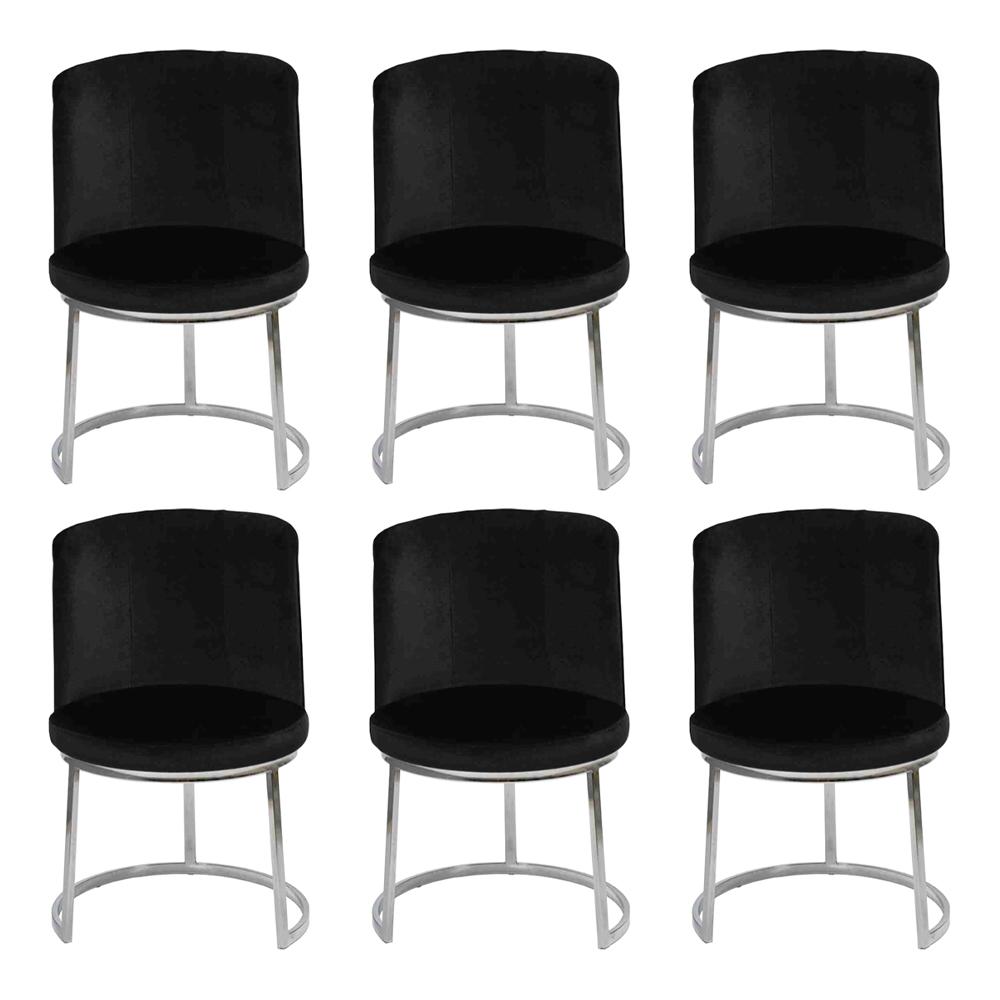 Moderne Schwarzer Designer 6x Stühle mit Edelstahlfüßen Esszimmerstühle