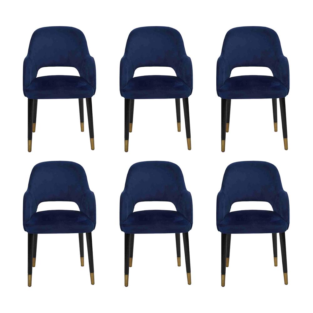 Luxus 6x Stühle Blauer Küchenmöbel Designer Modern Esszimmerstuhl Holzmöbel