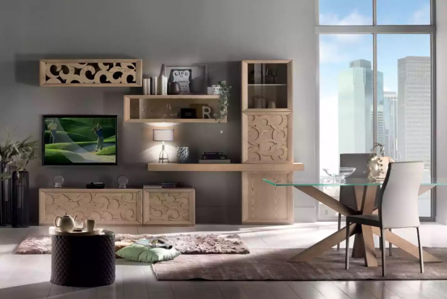 Wohnwand Holz Stil Klassische Italienische Wohnzimmer Möbel Schrank