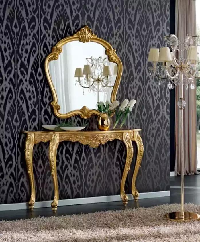 Konsole mit Spiegel Designer Konsolentisch Holz Konsolen Set 2 tlg.