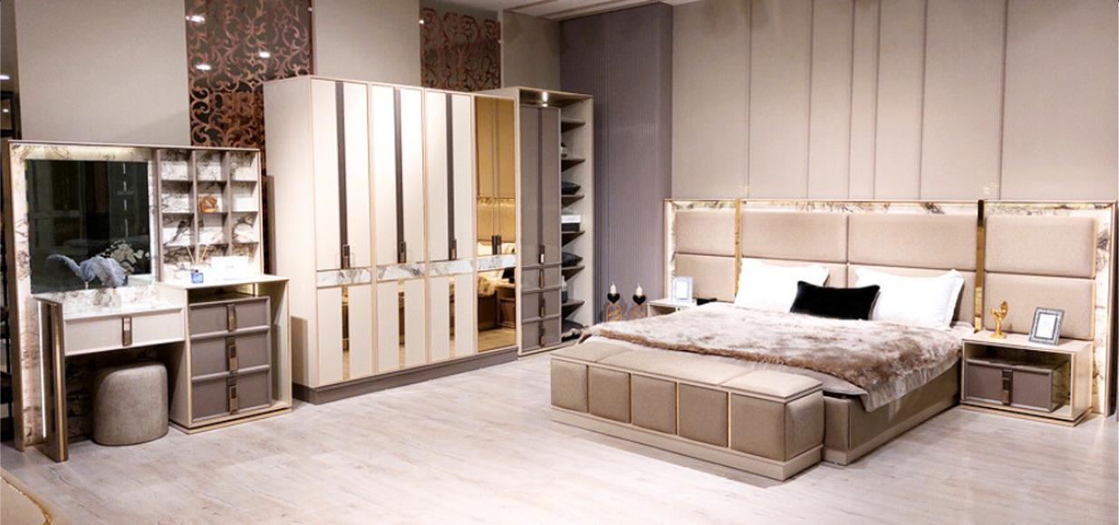 Schlafzimmer Set 6tlg Luxus Bett 2xNachttische Modern Schrank Schminktisch