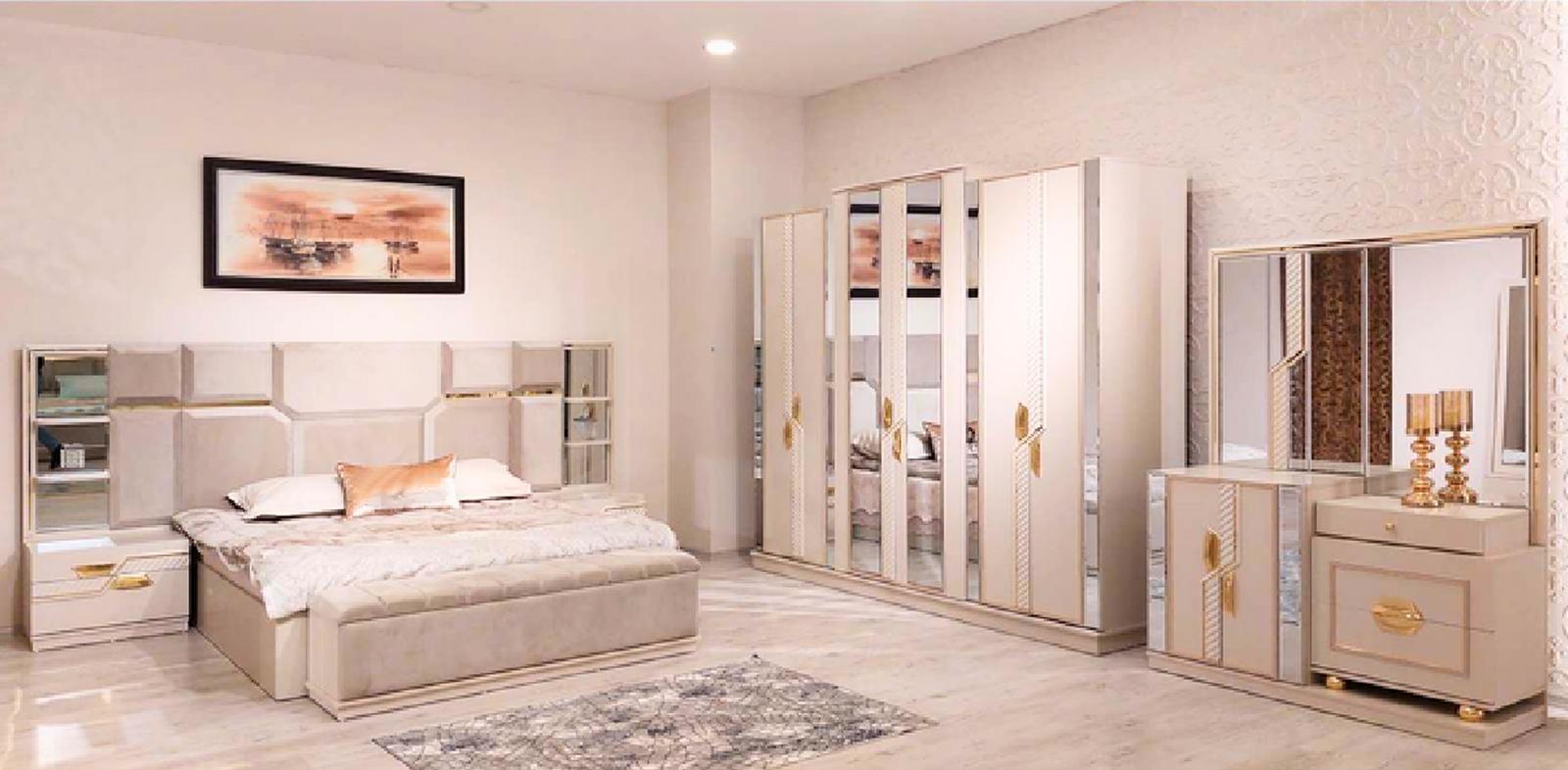 Schlafzimmer Set Modern Doppelbett 2x Nachttische Luxus Kleiderschrank Neu