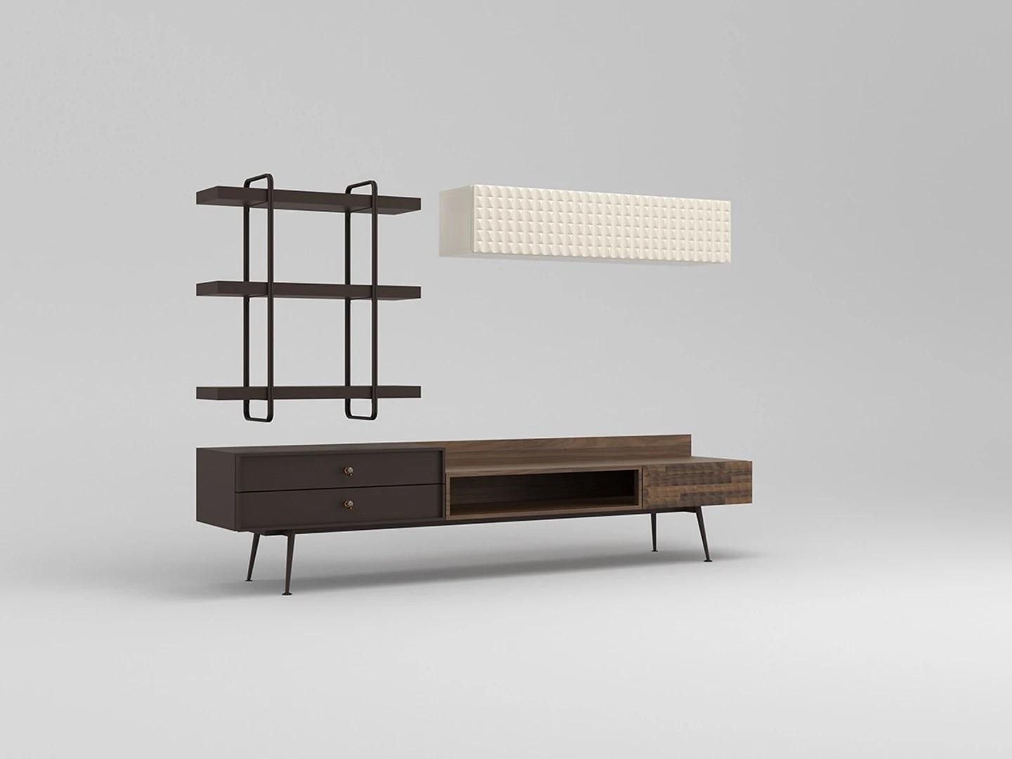 Braun Komplett Wohnzimmermöbel Wandschrank Wohnwand TV-Ständer Wandregale