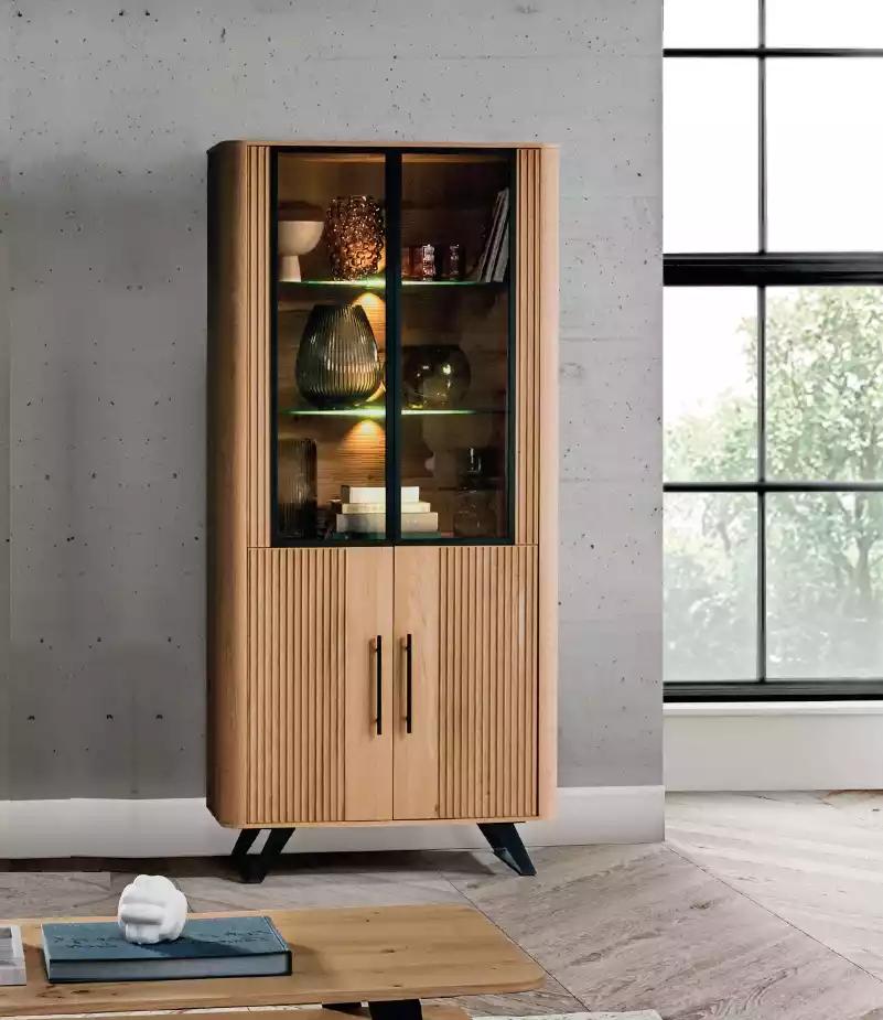 Vitrine Möbel Wohnzimmer Schrank beige Glasvitrine Schränke