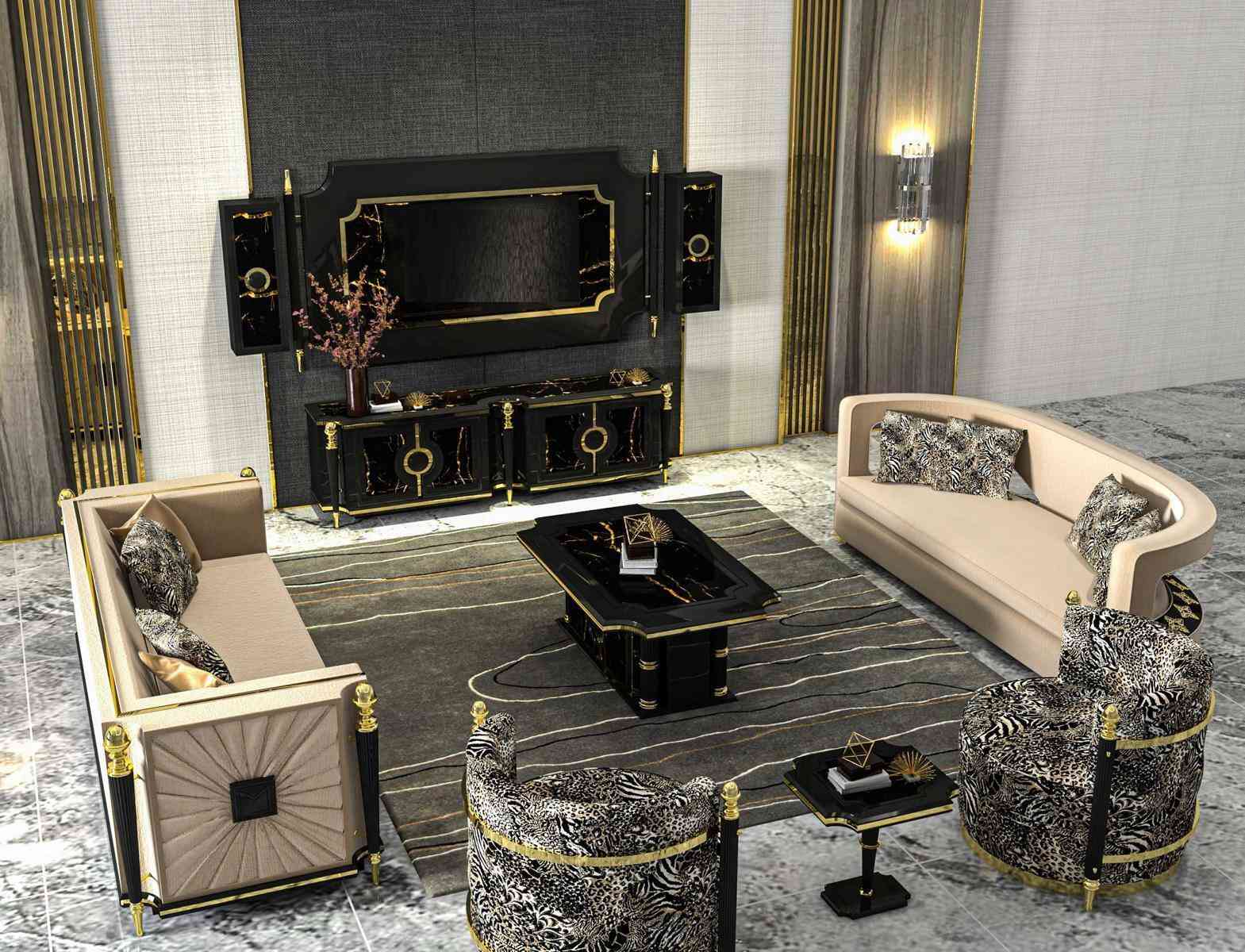 Klassische Sofagarnitur 3+3 Sitzer 2x Sessel Luxus Möbel Couch Garnitur