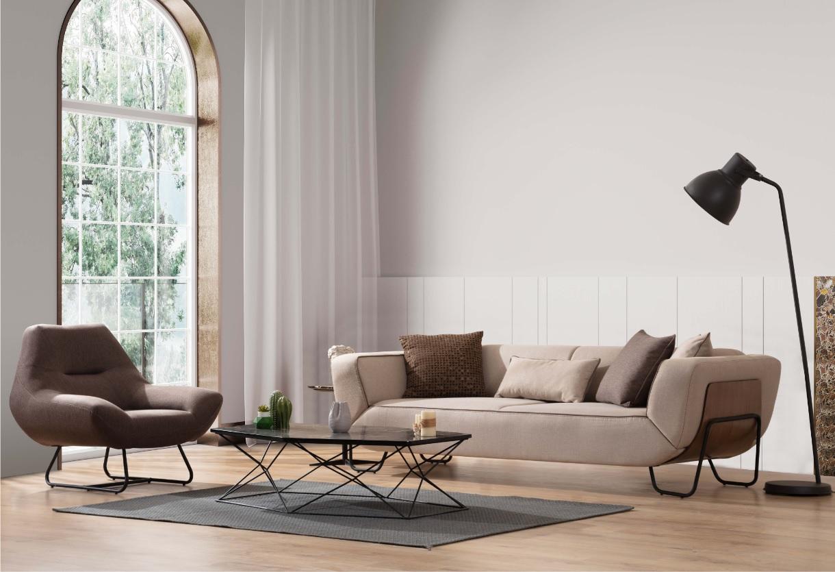 Sofagarnitur 3+1 Sitzer Textil Holz Sofa 3 Sitzer Modern Sessel Komplett Set Neu