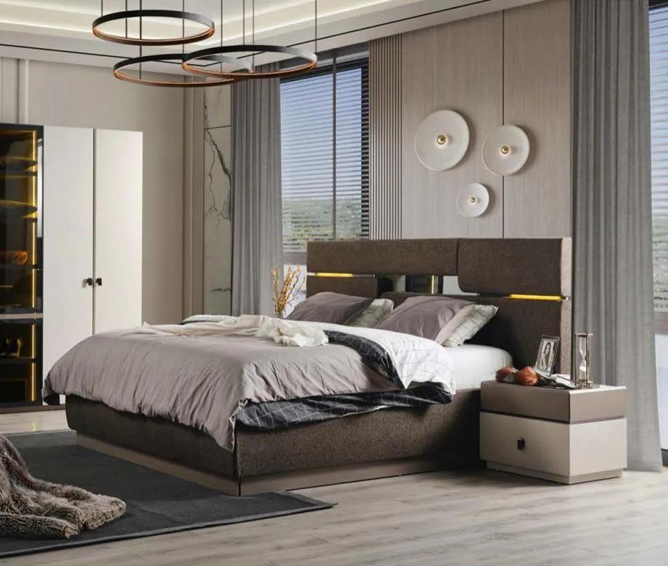 Schlafzimmer Set Luxus Bett braun Farbe und 2x Nachttische 3 Stück
