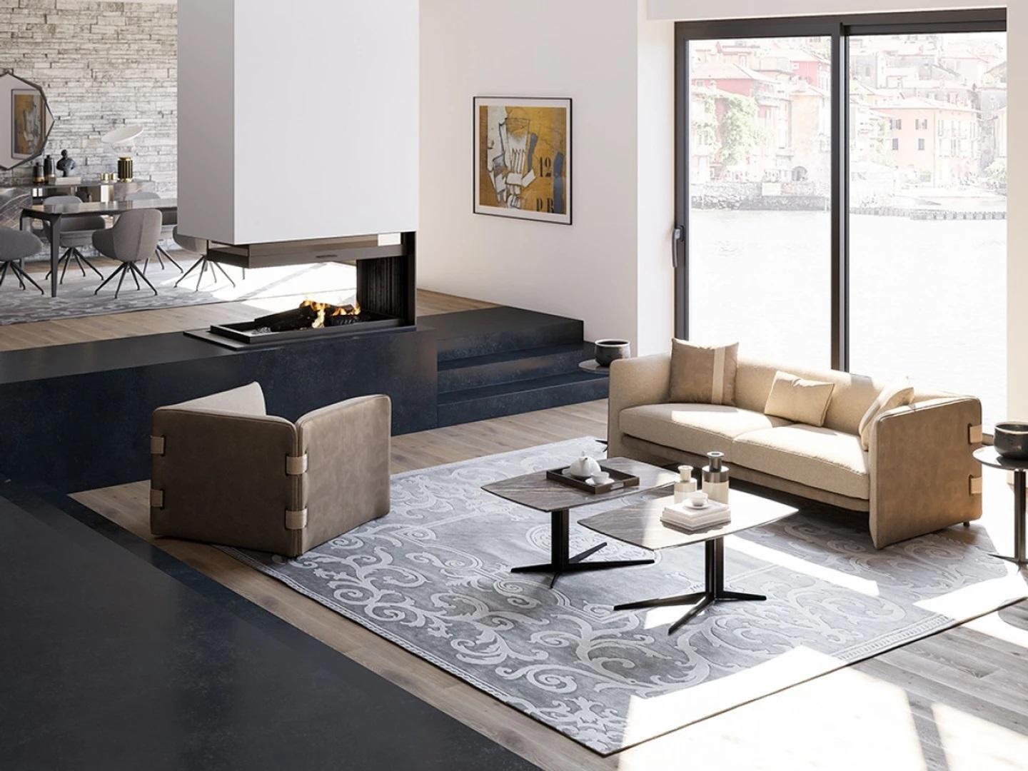 Wohnzimmer Komplett 6tlg 2x Couchtisch Luxus Polstermöbel Beige Sofa Couch Neu