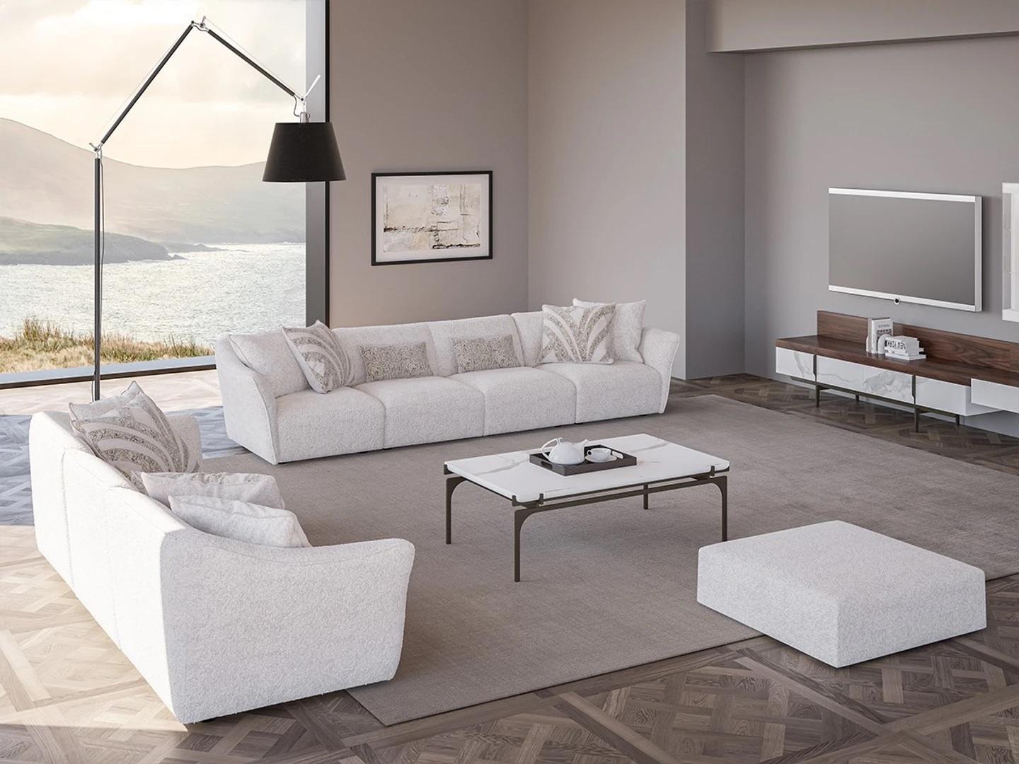 Luxus Weiß 2x Sofa Viersitzer Wohnzimmer Couchtisch Modern Textil Einrichtung