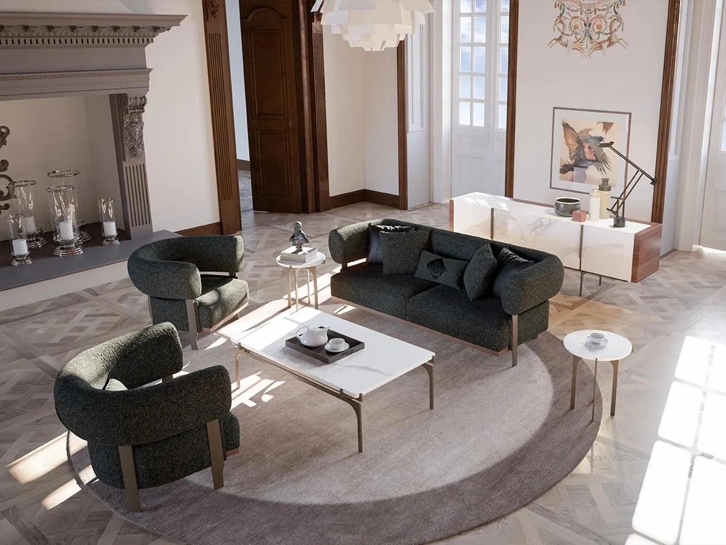 Sofagarnitur Schwarz Polstermöbel Sofa Zweisitzer 2x Sessel Wohnzimmer