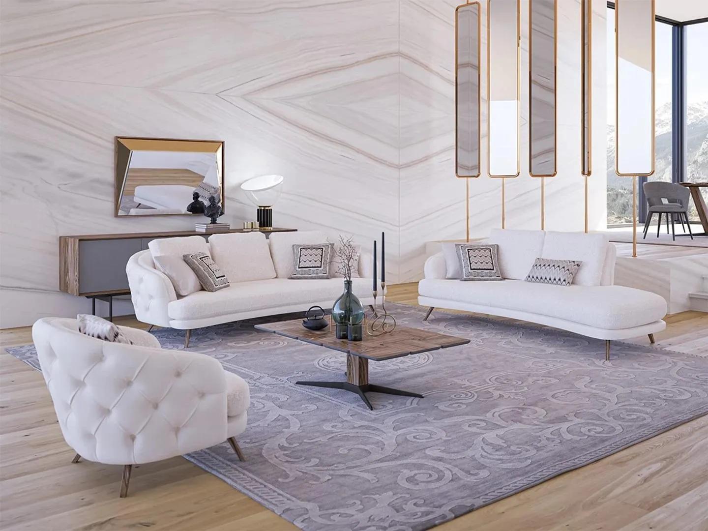 Weiß Polstermöbel Wohnzimmer Set 4tlg 2x Dreisitzer Sofa Design Sessel