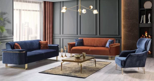 Moderne Wohnzimmer Sofagarnitur Designer Dreisitzer Sofas Polstersessel