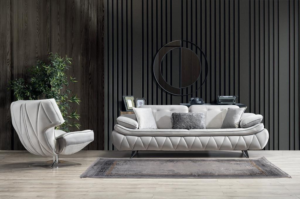 Wohnzimmer-Set 2tlg. 3-Sitzer Sofa mit Sessel Modern Design Stoffsofas