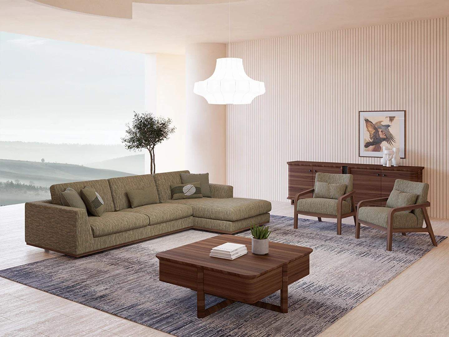 Grün Sofa Komplett Wohnzimmer 2x Sessel Modern Ecksofa L-Form Relax Neu