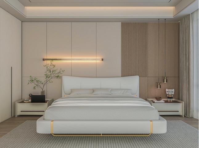 Luxus Graues Bett mit Gold Akzenten Modernes Design und Komfortables Kopfteil