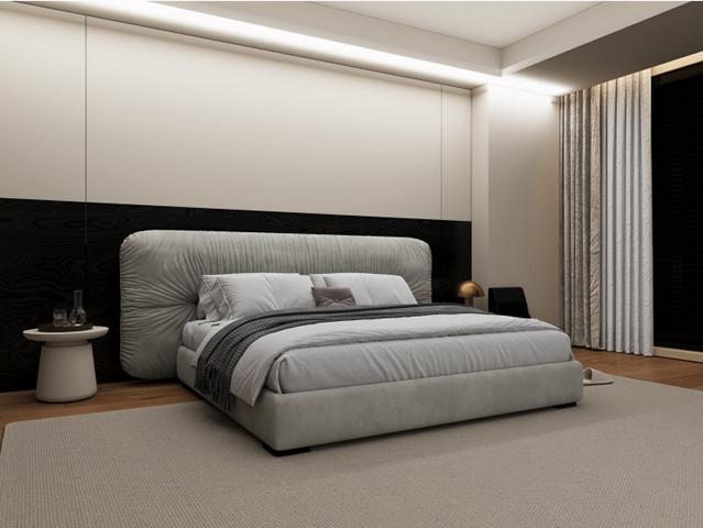 Luxus Graues Bett mit Gepolstertem Kopfteil Modernes Design Schlafzimmer