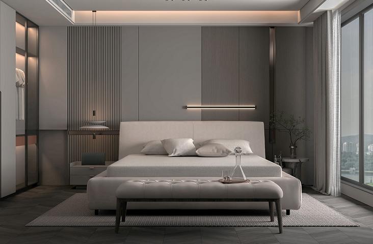 Bett Polsterbett Doppelbett Elegantes Design Beige Komfort Liegefläche