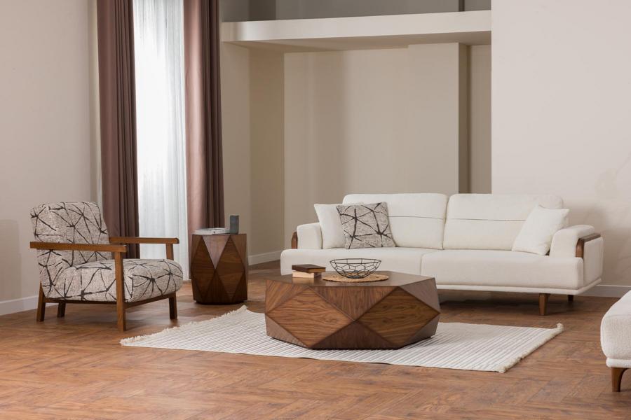 Sofagarnitur 3+1 Sitzer Modern Creme Holzgestell Wohnzimmer Komfort Design
