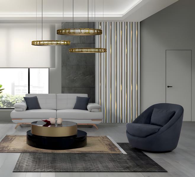 Design Sofa Set 3+1 Modern Blau Weiß Polster Couch Wohnzimmer Eleganter Stil