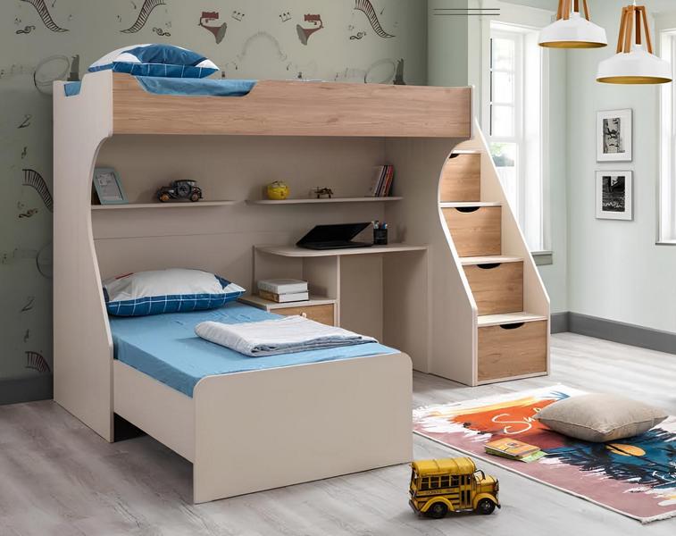 Kinderzimmer Möbelset aus Holz in Braun mit Bett, Nachttisch