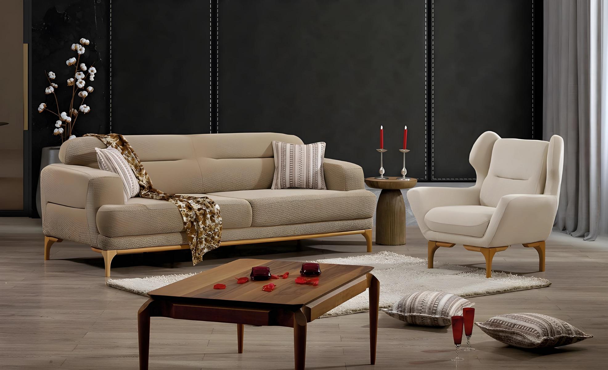 Graues Stoffsofa und Sessel modernes Wohnzimmer Set
