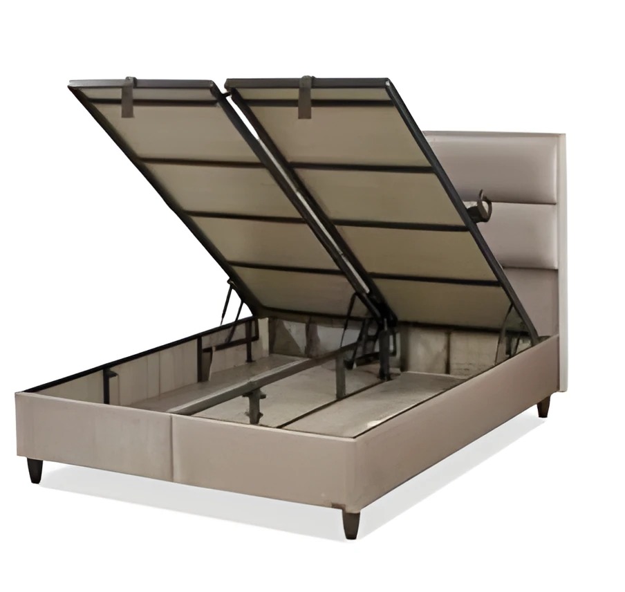 Graues Holz-Textil Bett modern elegant für Schlafzimmer