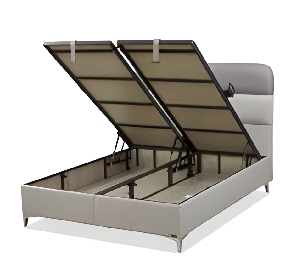 Weißes modernes Bett aus Textil und Holz