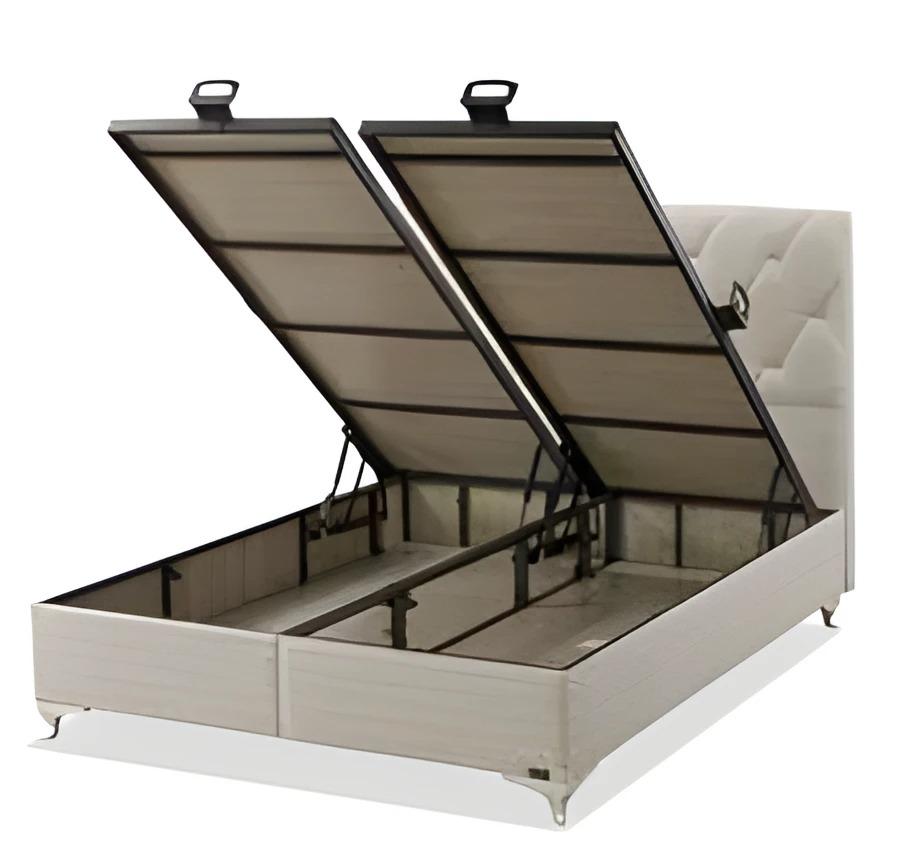 Beiges Textil-Holz Bett im modernen Design