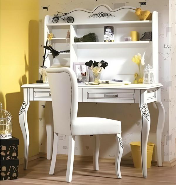 Elegantes Weißes Schlafzimmer-Set mit Schreibtisch und Stuhl aus Holz