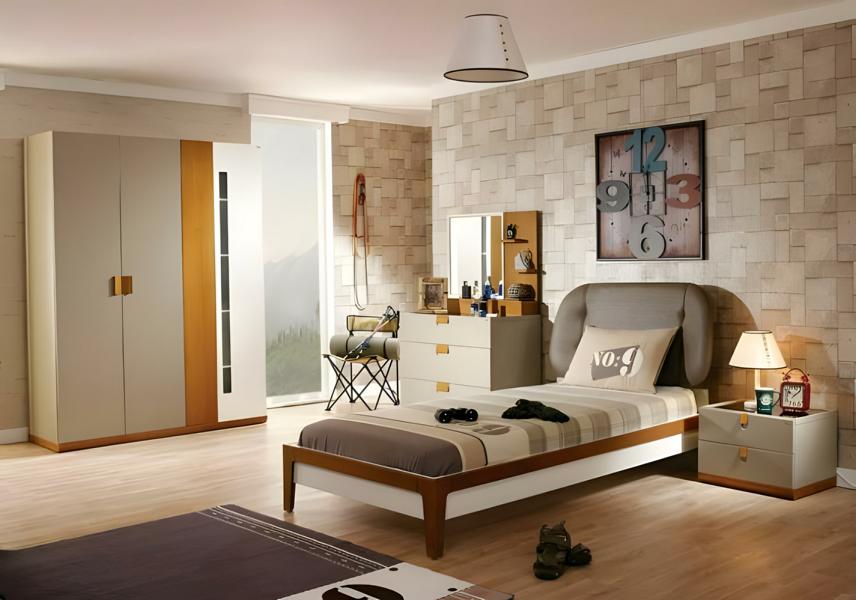 Graues Holzbett modern elegant für Schlafzimmer