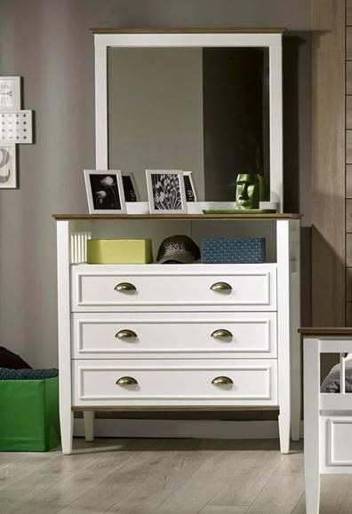 Weiße Holz Kommode mit Spiegel modern und stilvoll